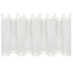 Bio Schlaufenbistro Scheibengardine aus Bio Baumwolle Blätterstickerei Leinenstruktur transparent wollweiß grau 150x50cm