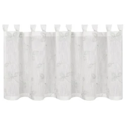Bio Schlaufenbistro Scheibengardine aus Bio Baumwolle Blätterstickerei Leinenstruktur transparent wollweiß grün 150x50cm