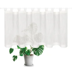 Bio Schlaufenbistro transparente Scheibengardine aus Bio Baumwolle mit Leinenstruktur wollweiß 150x50cm
