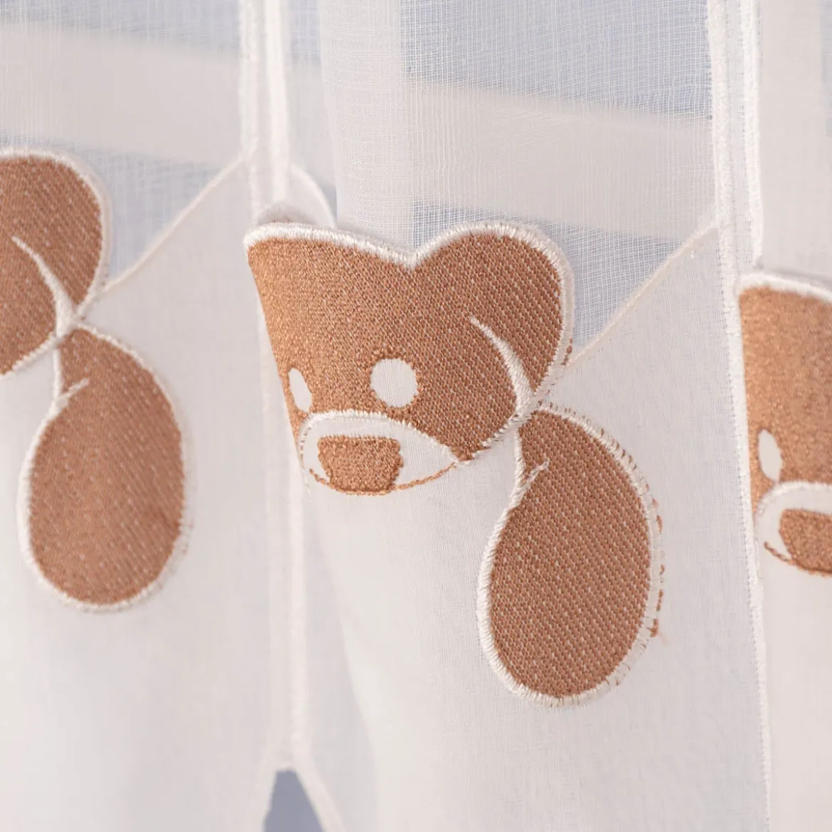 Bistrogardine Panneaux Kinderzimmergardine Teddybär mit Tasche nähfrei weiß braun 45cm Höhe