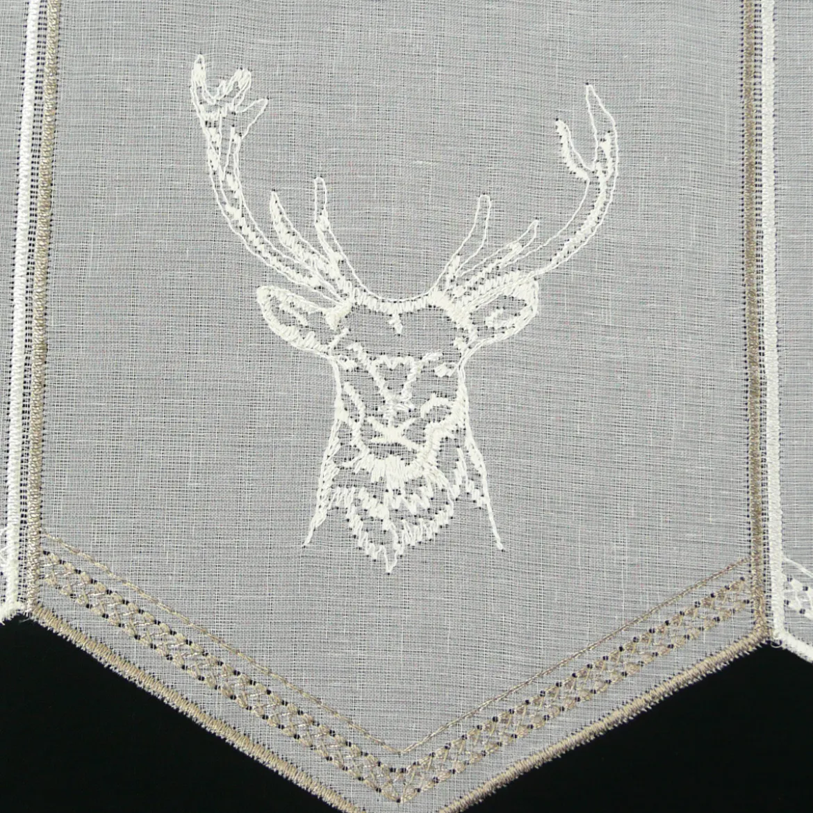 Bistrogardine Panneaux Scheibengardine nähfrei Stickerei Hirsch wollweiß taupe 45cm Höhe