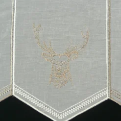 Bistrogardine Panneaux Scheibengardine nähfrei Stickerei Hirsch wollweiß taupe 45cm Höhe
