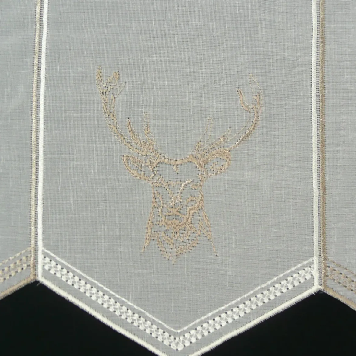 Bistrogardine Panneaux Scheibengardine nähfrei Stickerei Hirsch wollweiß taupe 45cm Höhe