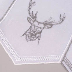 Bistrogardine Panneaux Scheibengardine nähfrei Stickerei Hirsch wollweiß grau 30cm Höhe