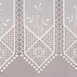 Bistrogardine Panneaux Scheibengardine nähfrei Leinenlook Häkelei Stickerei Blätter ecru 30cm Höhe