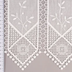Bistrogardine Panneaux Scheibengardine nähfrei Leinenlook Häkelei Stickerei Blätter ecru 45cm Höhe