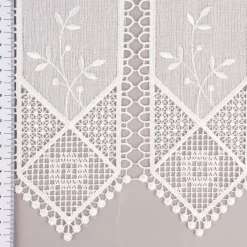 Bistrogardine Panneaux Scheibengardine nähfrei Leinenlook Häkelei Stickerei Blätter ecru 60cm Höhe