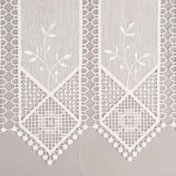 Bistrogardine Panneaux Scheibengardine nähfrei Leinenlook Häkelei Stickerei Blätter ecru 60cm Höhe