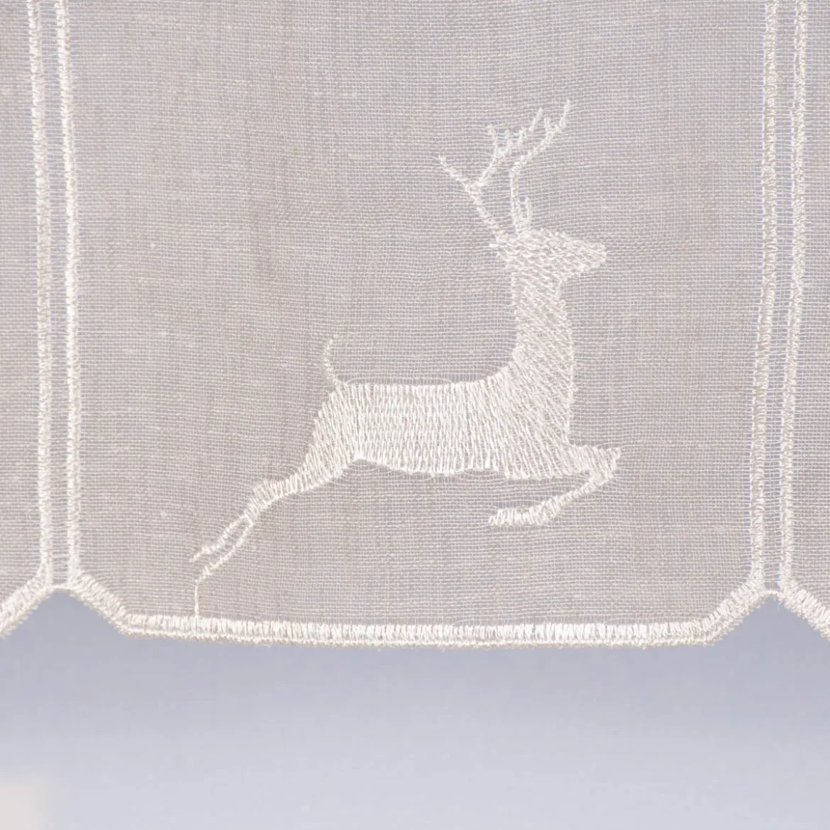 Bistrogardine Panneaux Scheibengardine nähfrei Leinenstruktur Stickerei Hirsch natur 45cm Höhe