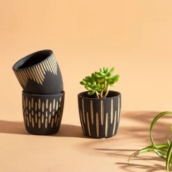 Blumentopf 3er Set Boho Keramik schwarz 8x7,5cm von Sass & Belle