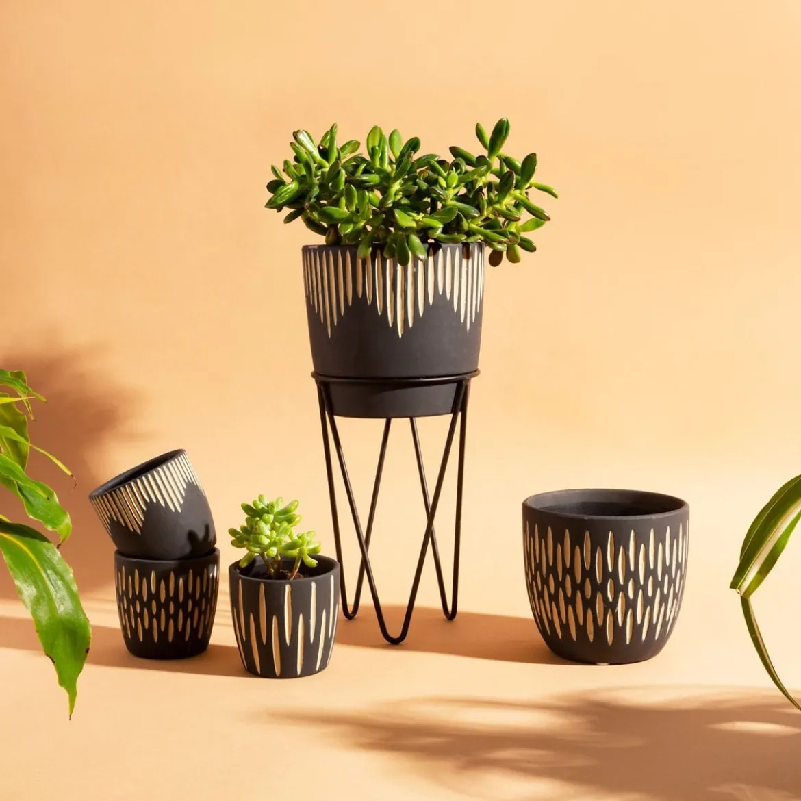 Blumentopf 3er Set Boho Keramik schwarz 8x7,5cm von Sass & Belle
