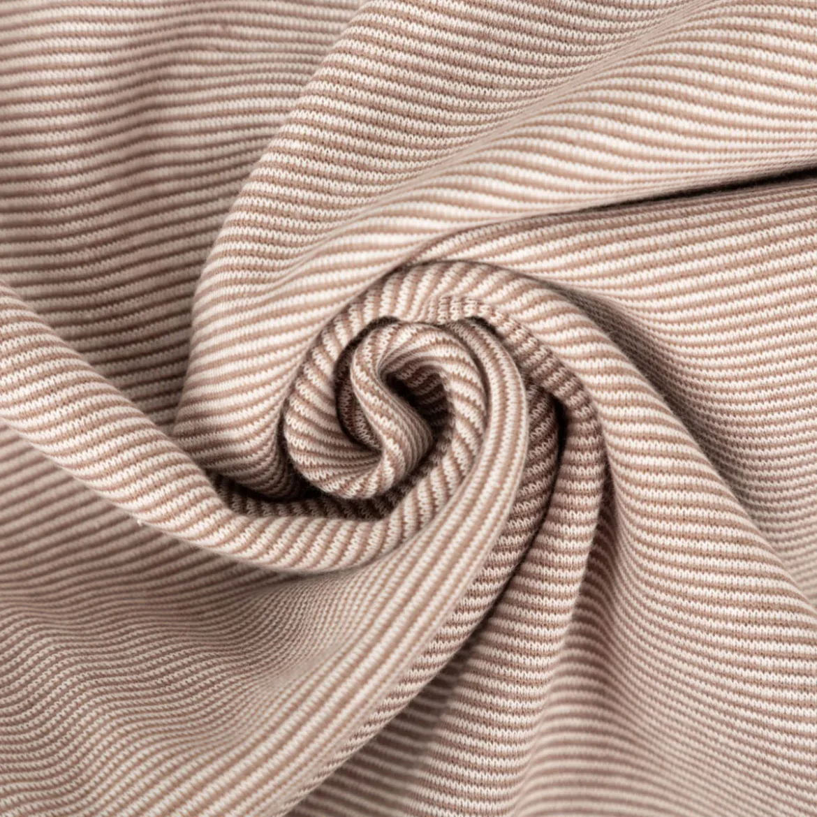 Bündchenstoff Baumwolle Yarn Dyed Streifen fein weiß braun-taupe 35cm Breite