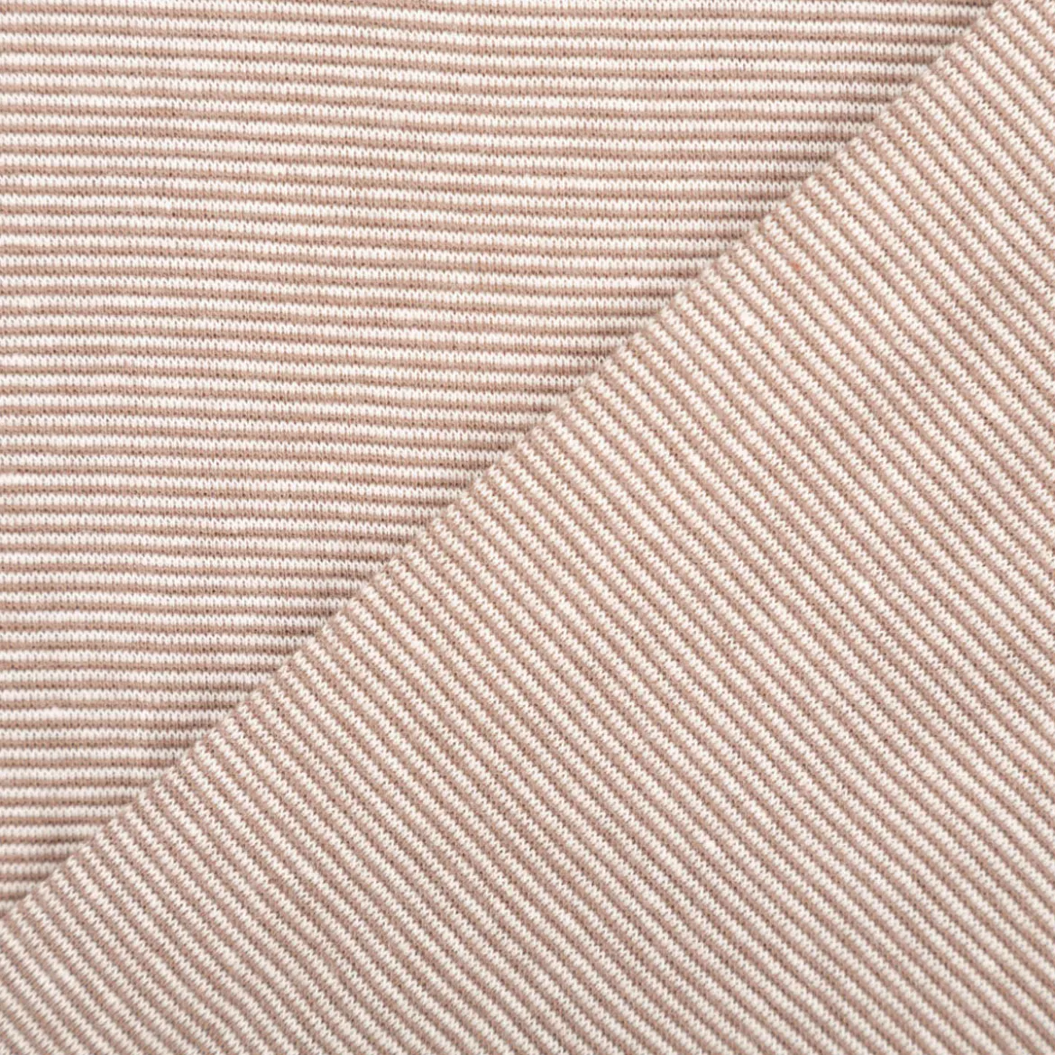 Bündchenstoff Baumwolle Yarn Dyed Streifen fein weiß braun-taupe 35cm Breite