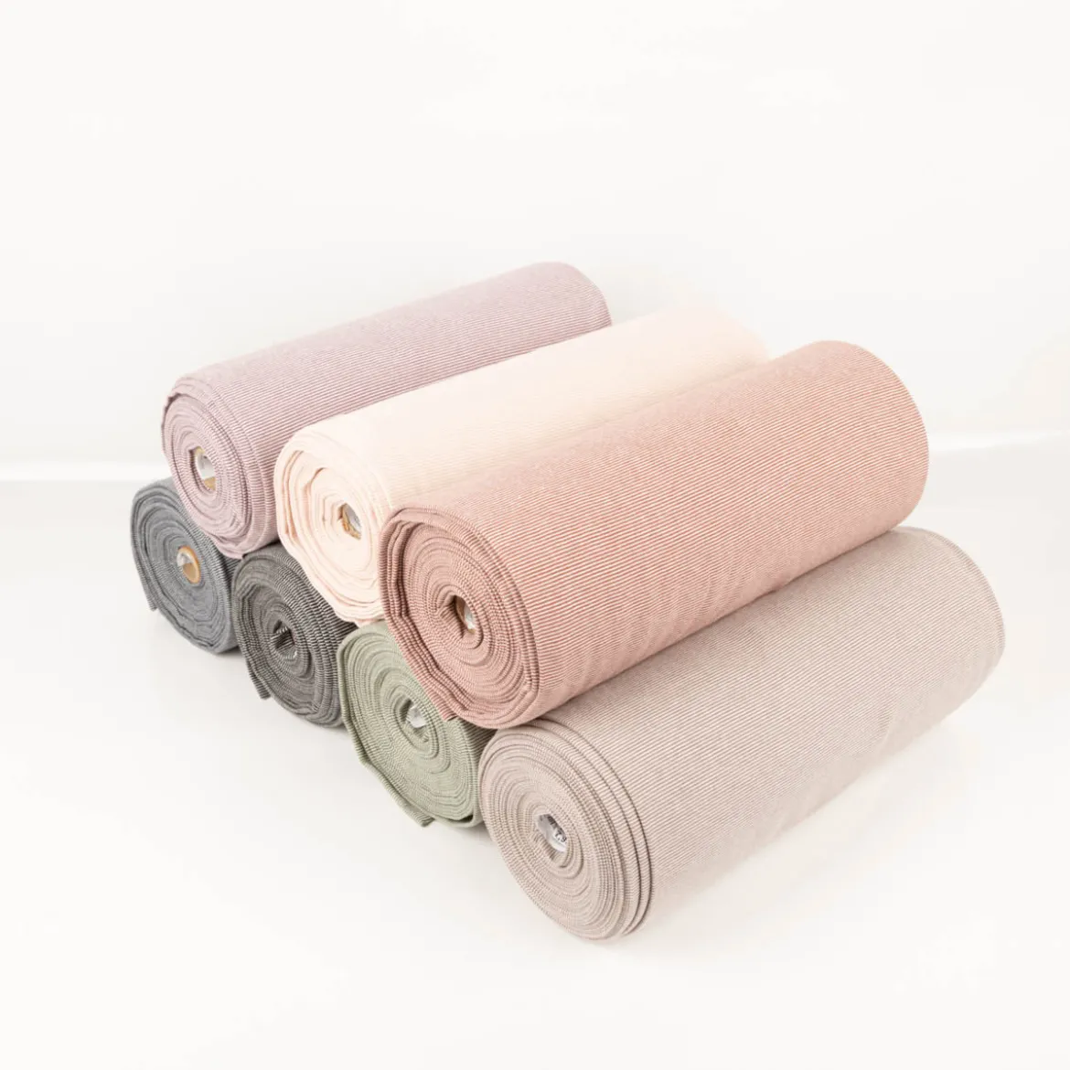Bündchenstoff Baumwolle Yarn Dyed Streifen fein weiß braun-taupe 35cm Breite