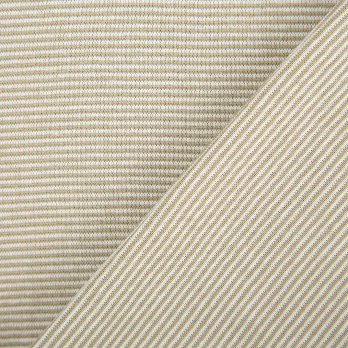 Bündchenstoff Baumwolle Yarn Dyed Streifen fein weiß olivgrün 35cm Breite