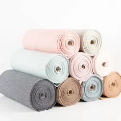 Bündchenstoff Baumwolle Yarn Dyed Streifen fein weiß beige 35cm Breite