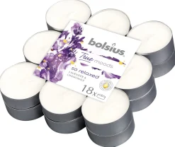 Bolsius Duft-Teelichter Aromatic Lavendel Kamille weiß silberfarbig 18 Stück