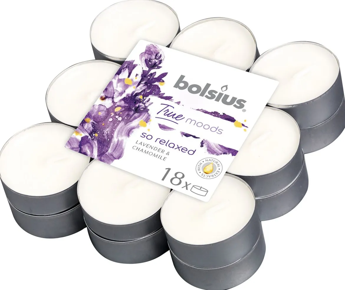 Bolsius Duft-Teelichter Aromatic Lavendel Kamille weiß silberfarbig 18 Stück