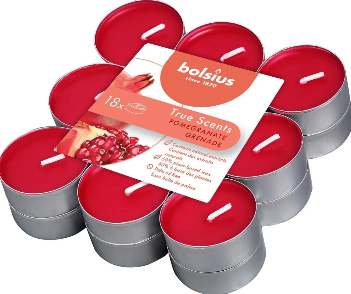 Bolsius Duft-Teelichter Aromatic Granatapfel rot silberfarbig 18 Stück