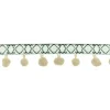Bommelborte mit Webband Jacquard hellbraun weiß schwarz Breite: 3cm