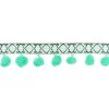 Bommelborte mit Webband Jacquard türkis weiß schwarz Breite: 3cm