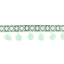 Bommelborte mit Webband Jacquard mint weiß schwarz Breite: 3cm