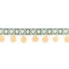 Bommelborte mit Webband Jacquard apricot weiß schwarz Breite: 3cm