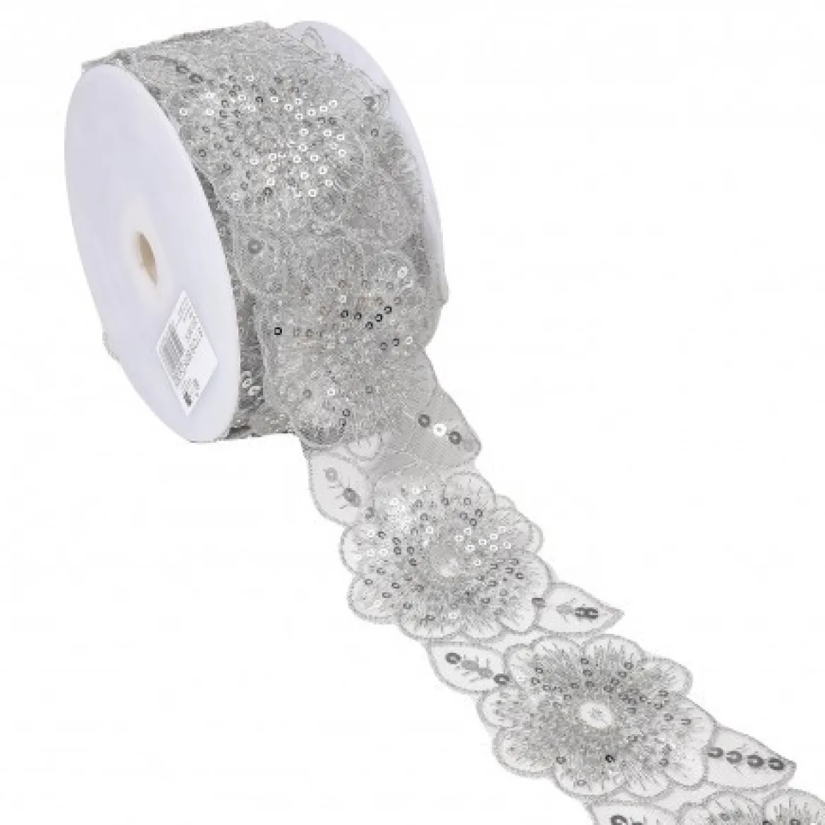 Borte bestickt Blumen Perlen Pailletten weiß silber 7,5cm Breite