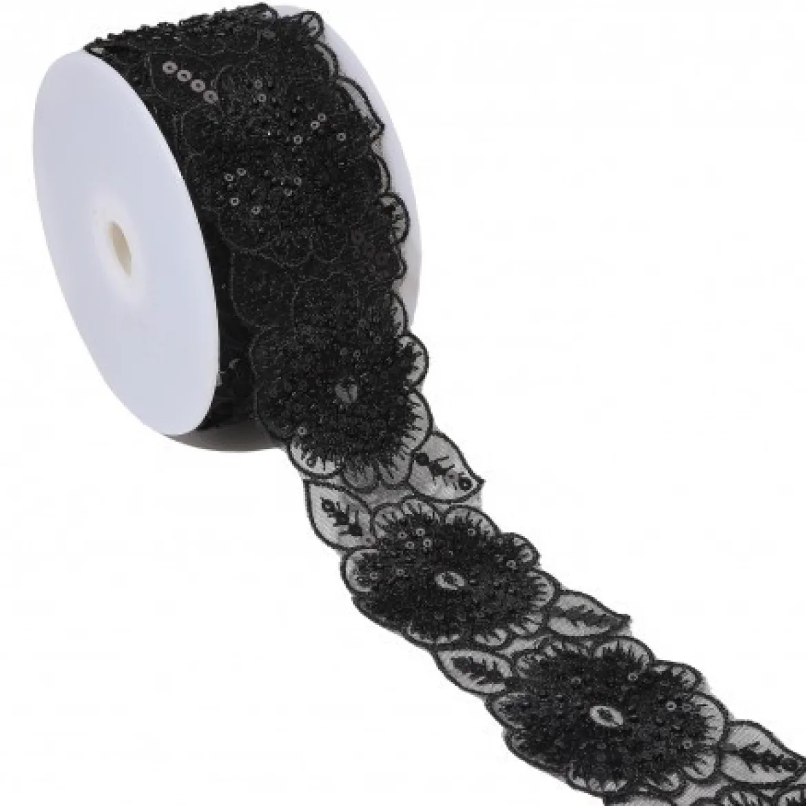 Borte bestickt Blumen Perlen Pailletten schwarz 7,5cm Breite
