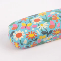 Brillenetui Schmetterlinge und Blumen blau bunt 15,5x5,5x3,5cm