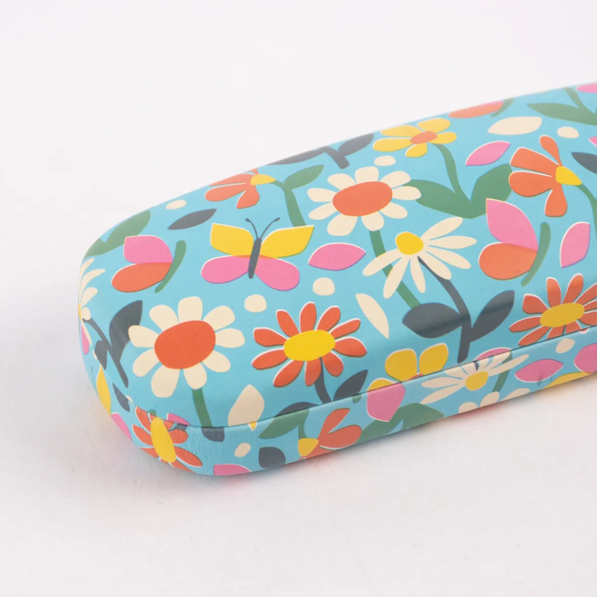 Brillenetui Schmetterlinge und Blumen blau bunt 15,5x5,5x3,5cm