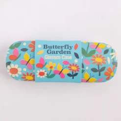 Brillenetui Schmetterlinge und Blumen blau bunt 15,5x5,5x3,5cm
