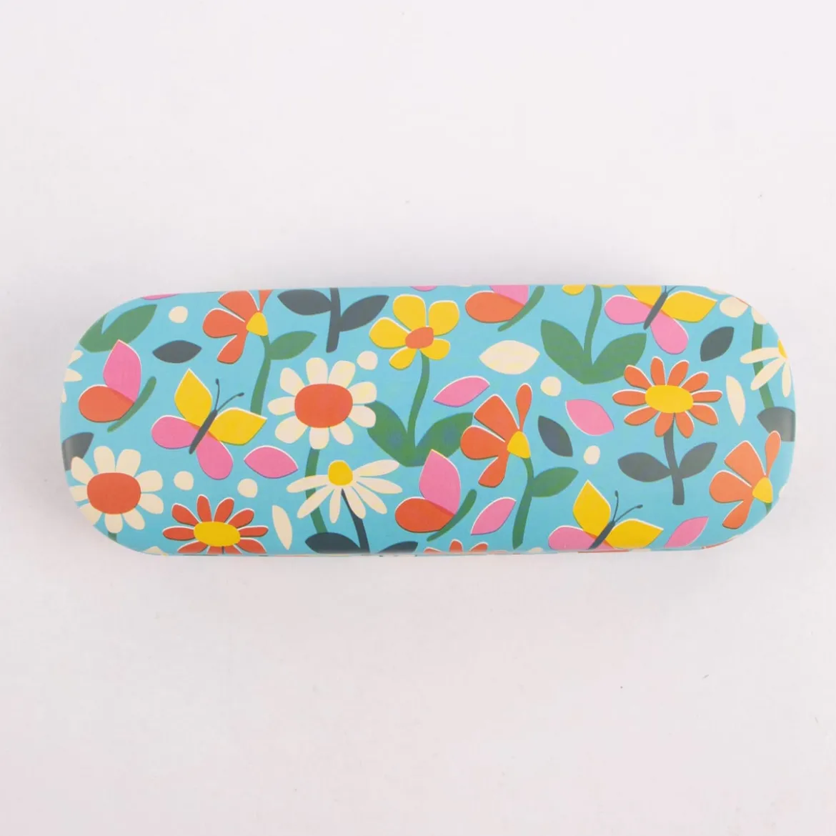 Brillenetui Schmetterlinge und Blumen blau bunt 15,5x5,5x3,5cm