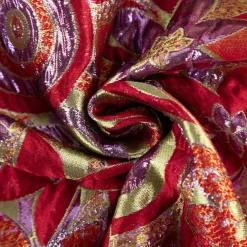 Brokatstoff mit Lurex Blumen und Kreise rot gold lila 145cm Breite
