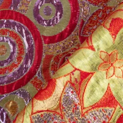 Brokatstoff mit Lurex Blumen und Kreise rot gold lila 145cm Breite