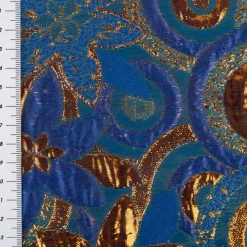 Brokatstoff mit Lurex Blumen und Kreise blau kupfer 145cm Breite