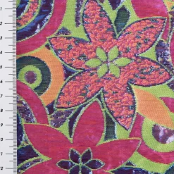Brokatstoff mit Lurex Blumen und Kreise grün pink 145cm Breite