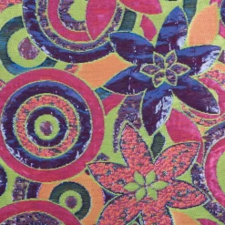 Brokatstoff mit Lurex Blumen und Kreise grün pink 145cm Breite