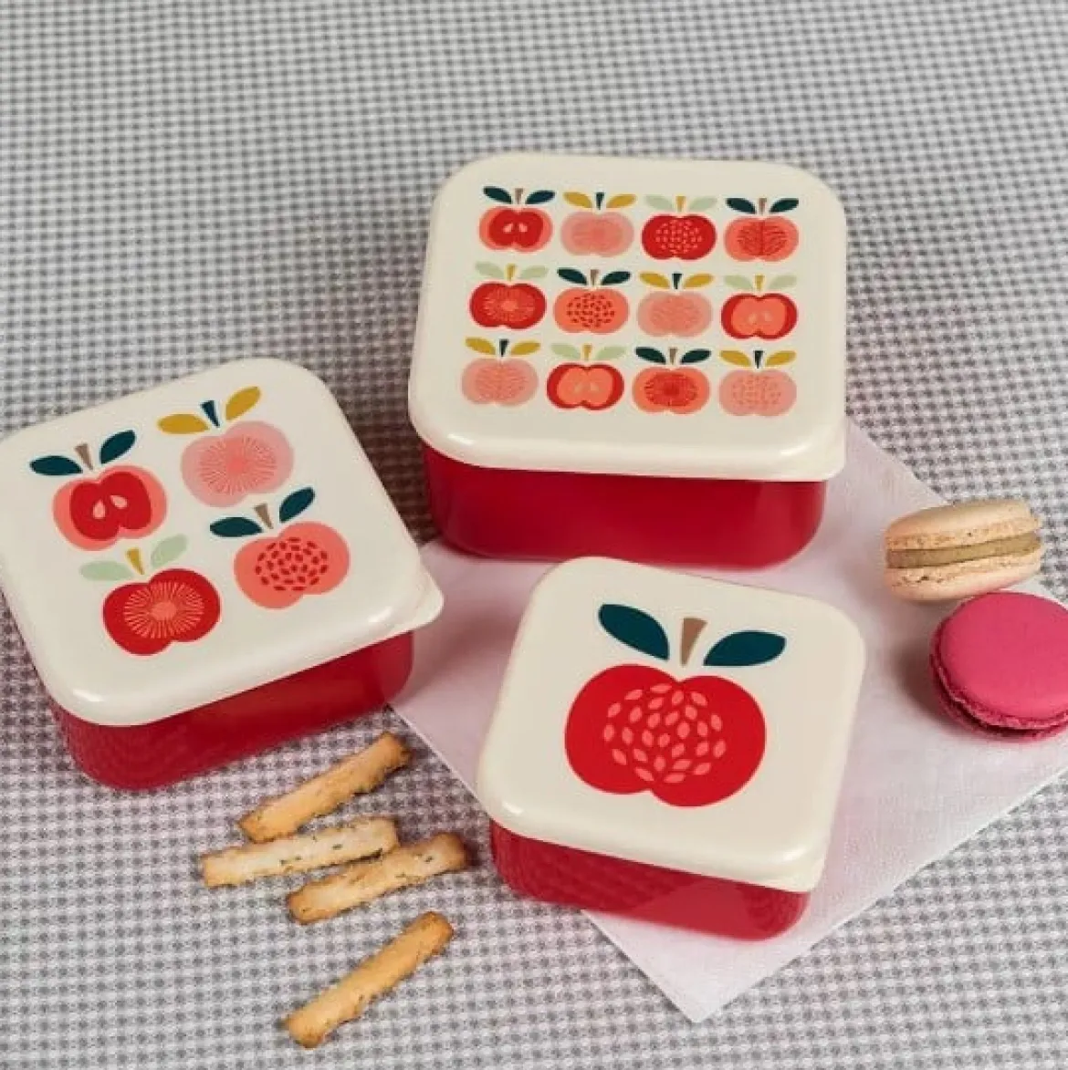 Brotzeit-Dose Apfel 3er Set rot creme 12x5,5cm