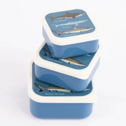 Brotzeit-Dose Hai 3er Set dunkelblau weiß 12x5,5cm