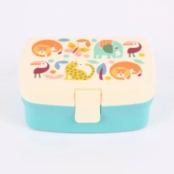 Brotzeit-Dose mit herausnehmbarem Fach Wild Wonders türkis bunt 17,5x13x7cm