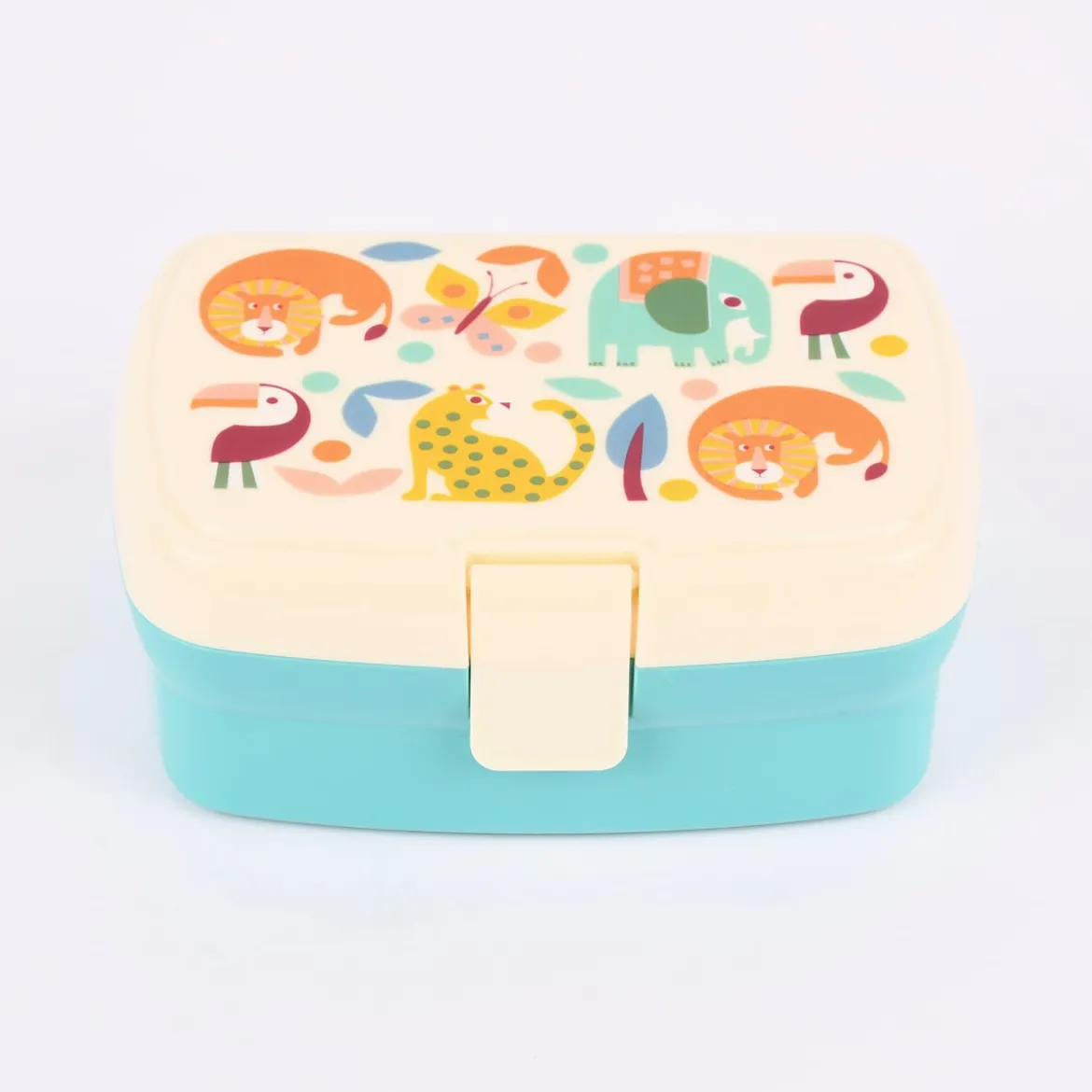 Brotzeit-Dose mit herausnehmbarem Fach Wild Wonders türkis bunt 17,5x13x7cm