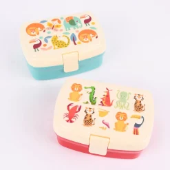 Brotzeit-Dose mit herausnehmbarem Fach Wild Wonders türkis bunt 17,5x13x7cm