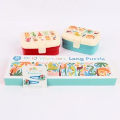 Brotzeit-Dose mit herausnehmbarem Fach Wild Wonders türkis bunt 17,5x13x7cm