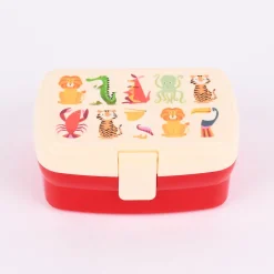 Brotzeit-Dose mit herausnehmbarem Fach exotische Tiere rot bunt 17,5x13x7cm