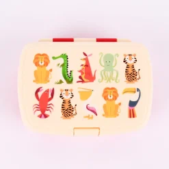 Brotzeit-Dose mit herausnehmbarem Fach exotische Tiere rot bunt 17,5x13x7cm