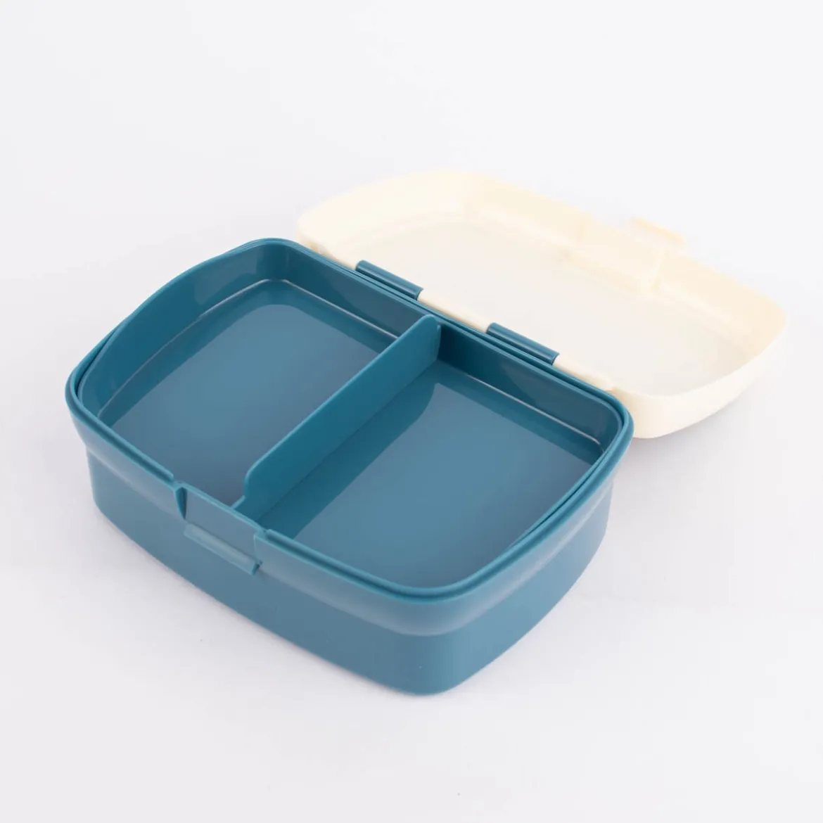 Brotzeit-Dose mit herausnehmbarem Fach Fee Schmetterling Blumen dunkelblau creme 17,5x13x7cm