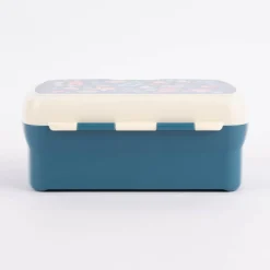 Brotzeit-Dose mit herausnehmbarem Fach Fee Schmetterling Blumen dunkelblau creme 17,5x13x7cm