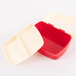 Brotzeit-Dose mit herausnehmbarem Fach Dinosaurier rot creme 17,5x13x7cm