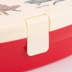Brotzeit-Dose mit herausnehmbarem Fach Dinosaurier rot creme 17,5x13x7cm